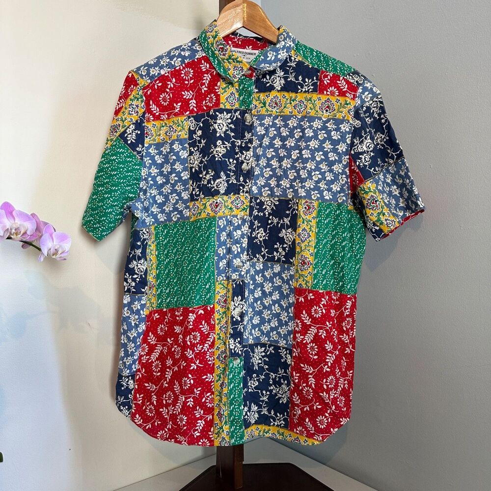 Alfred Dunner Womens 14 Vintage Patchwork Floral Short Sleeve Shirt USA Made